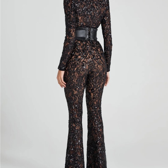 NADINE MERABI Pants - NADINE MERABI Black Sequin Jumpsuit